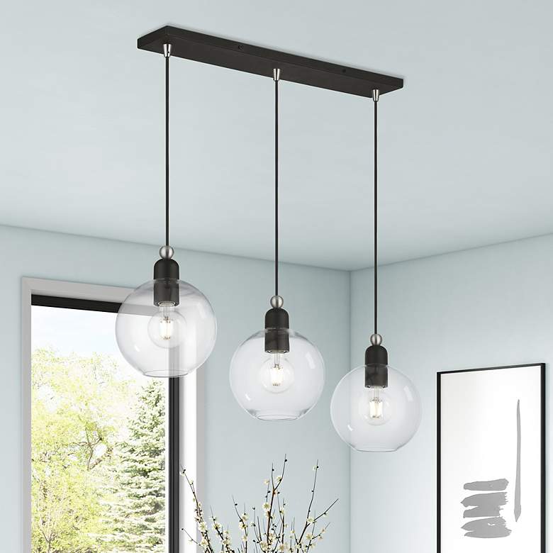 Image 1 Downtown 3 Light Black with Brushed Nickel Accents Sphere Linear Chandelier