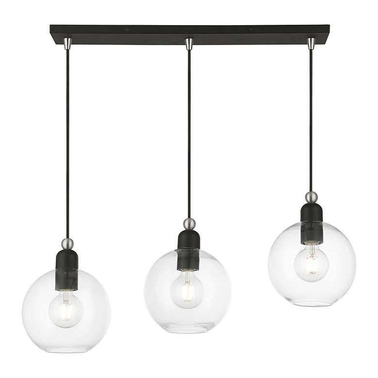 Image 4 Downtown 3 Light Black with Brushed Nickel Accents Sphere Linear Chandelier more views