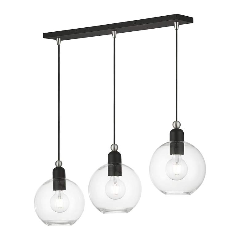 Image 5 Downtown 3 Light Black with Brushed Nickel Accents Sphere Linear Chandelier more views