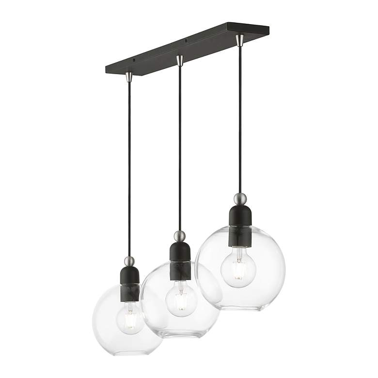 Image 7 Downtown 3 Light Black with Brushed Nickel Accents Sphere Linear Chandelier more views
