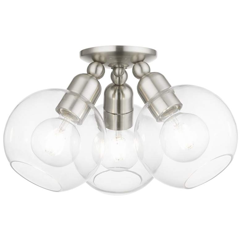Image 1 Downtown 3 Light Brushed Nickel Sphere Semi-Flush