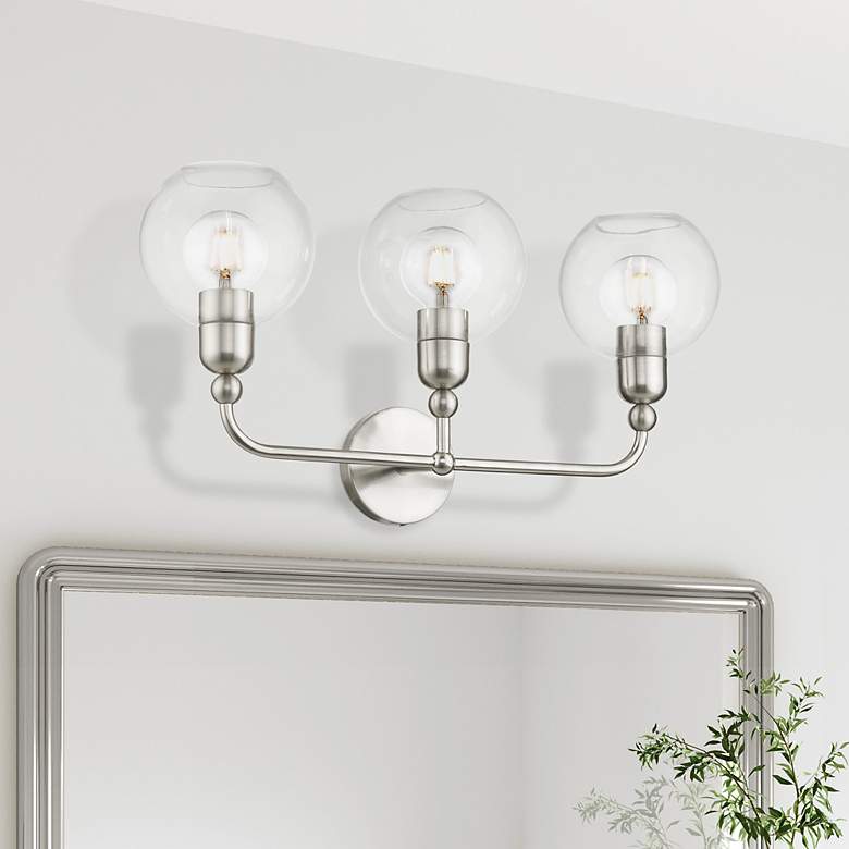 Image 1 Downtown 3 Light Brushed Nickel Sphere Vanity Sconce