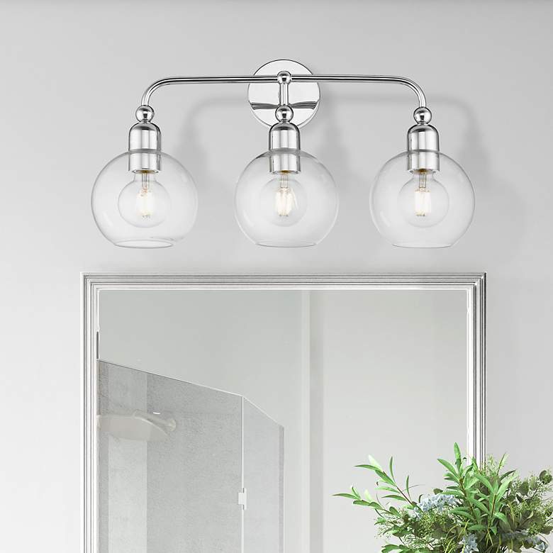 Image 1 Downtown 3 Light Polished Chrome Sphere Vanity Sconce