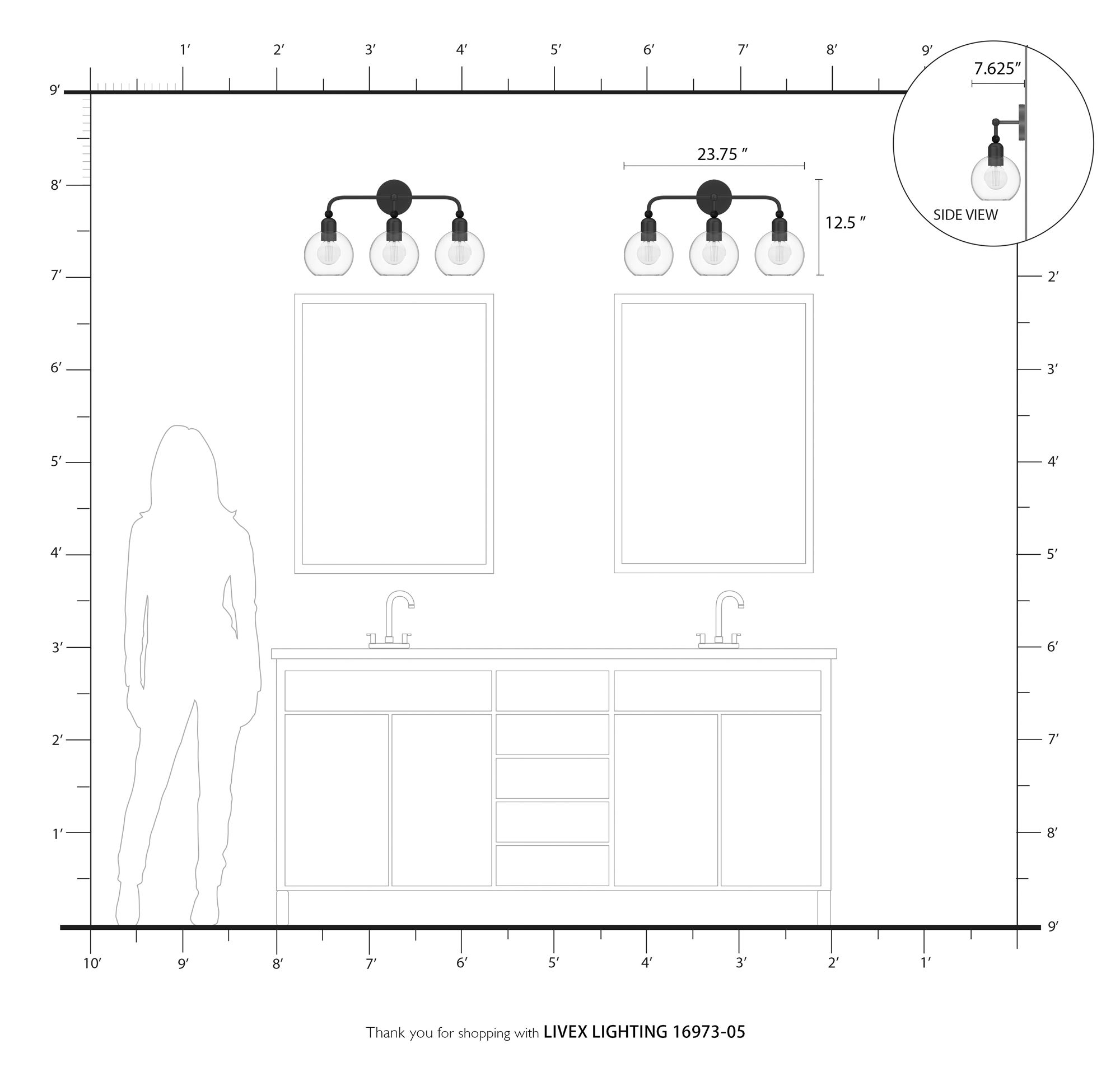 Downtown 3 Light Polished Chrome Sphere Vanity Sconce