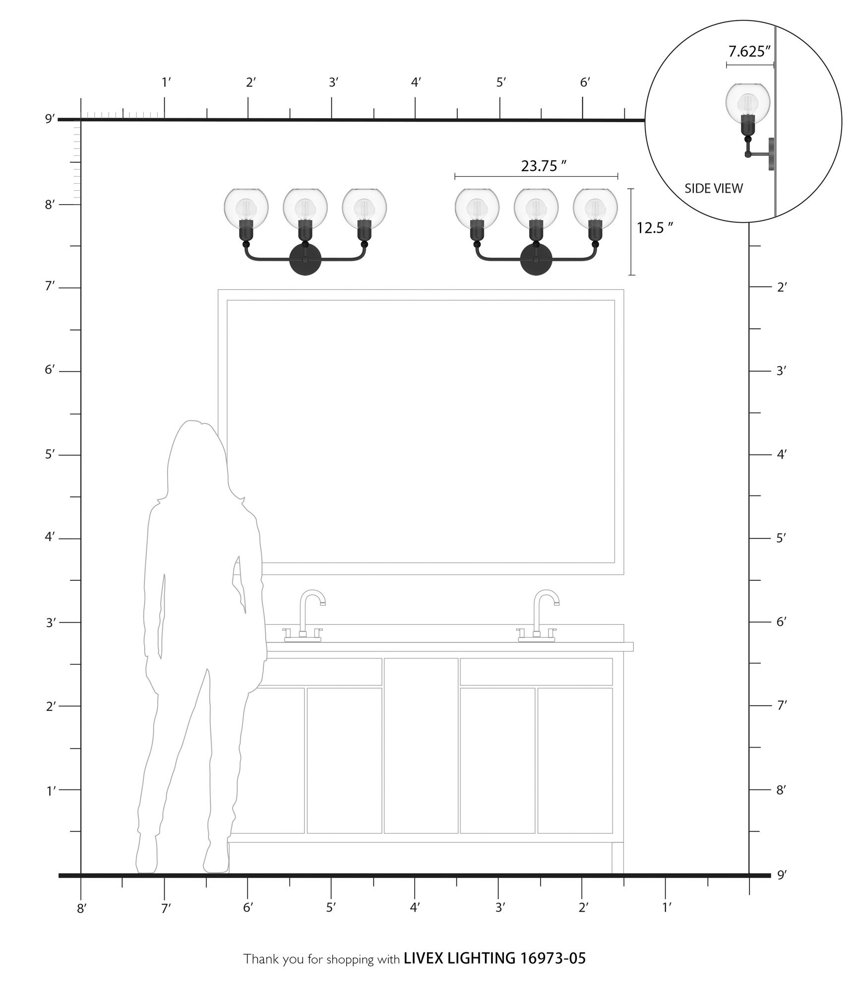 Downtown 3 Light Polished Chrome Sphere Vanity Sconce
