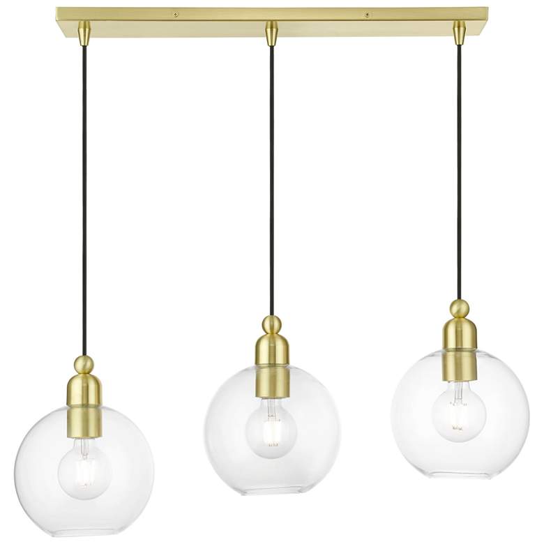 Image 1 Downtown 3 Light Satin Brass Sphere Linear Chandelier