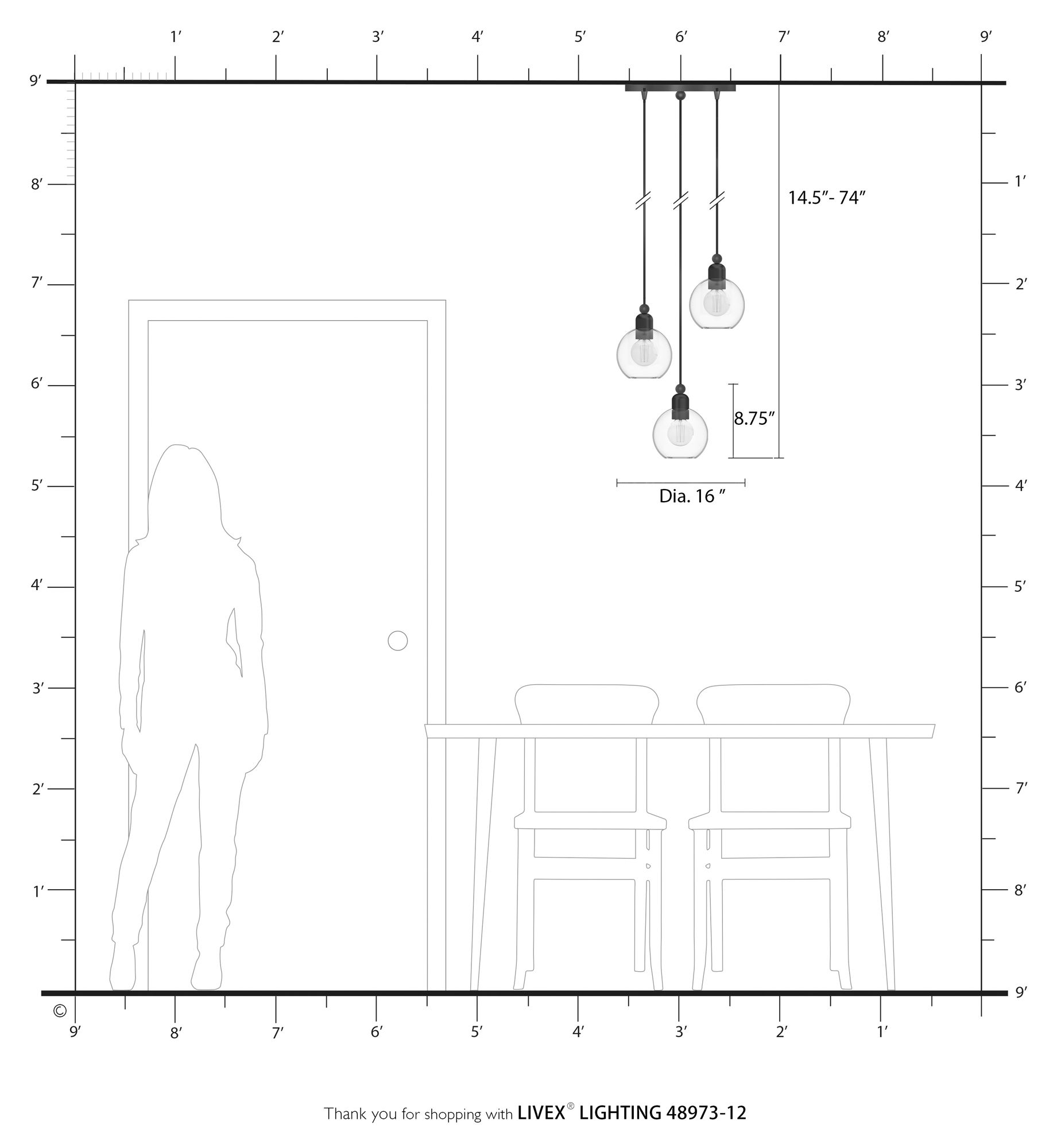 Downtown 3 Light Satin Brass Sphere Multi Pendant
