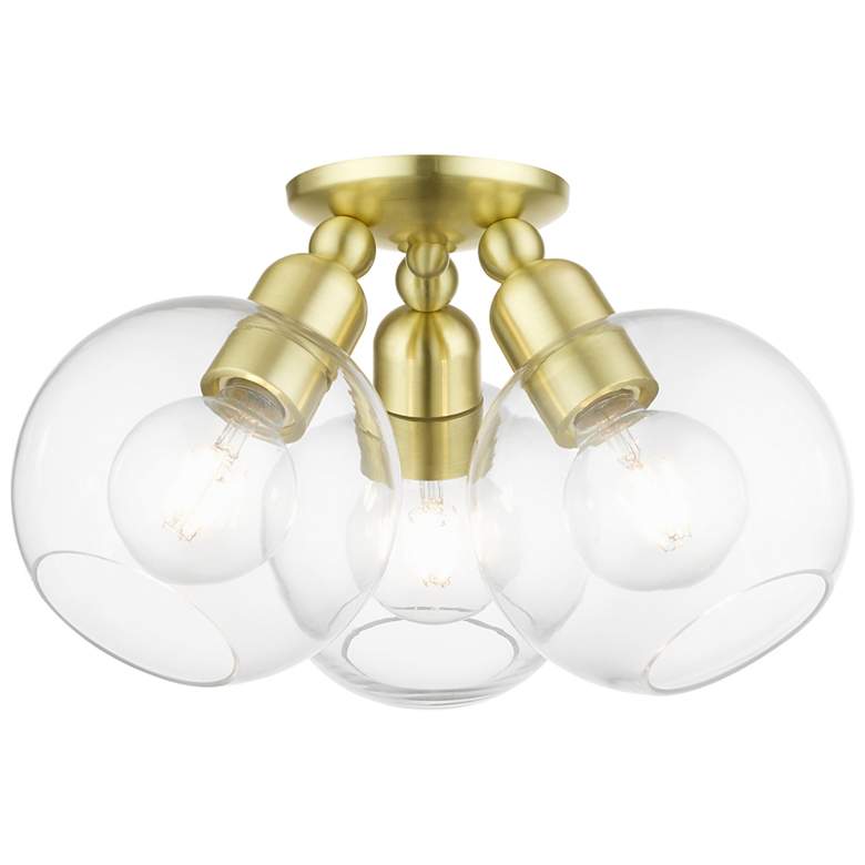 Image 1 Downtown 3 Light Satin Brass Sphere Semi-Flush