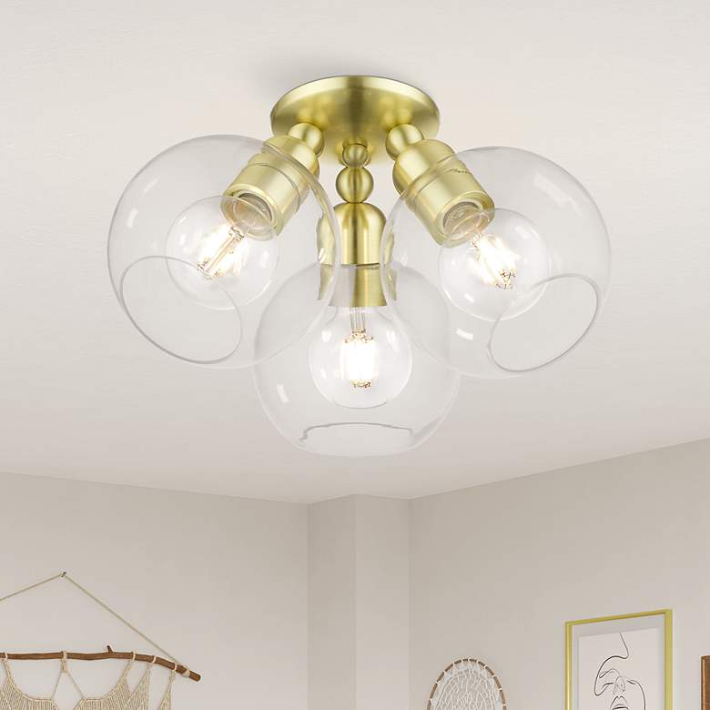 Image 1 Downtown 3 Light Satin Brass Sphere Semi-Flush