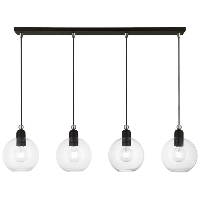 Image 1 Downtown 4 Light Black Sphere Linear Chandelier with Brushed Nickel Accents