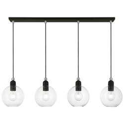 Downtown 4 Light Black Sphere Linear Chandelier with Brushed Nickel Accents