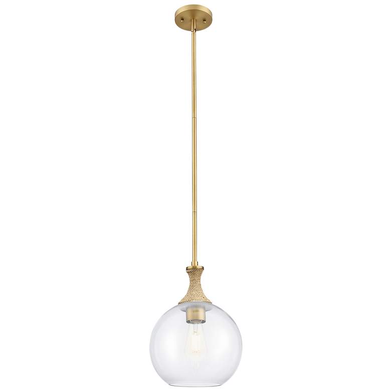 Image 1 Downtown Astor 10"W Brown Rope Brass Mini Pendant w/ Clear Shade
