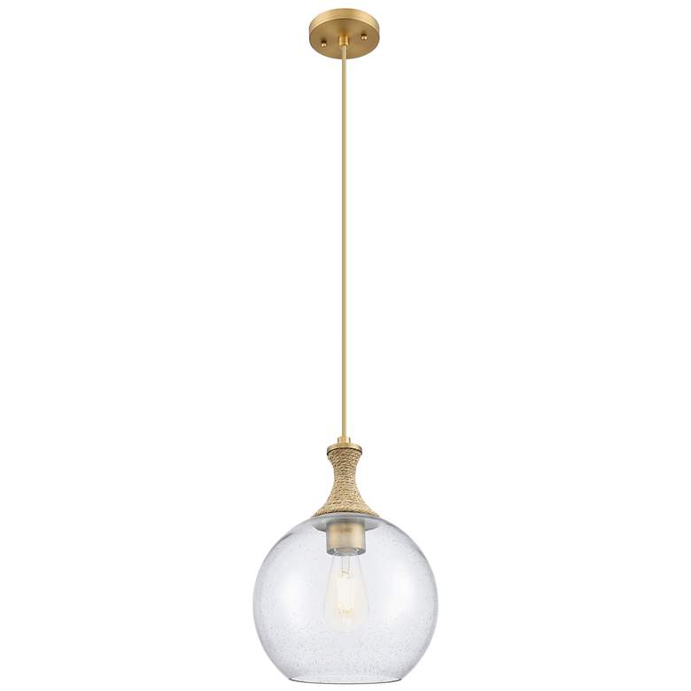 Image 1 Downtown Astor 10"W Brown Rope Cord Brass Mini Pendant w/ Seedy Shade