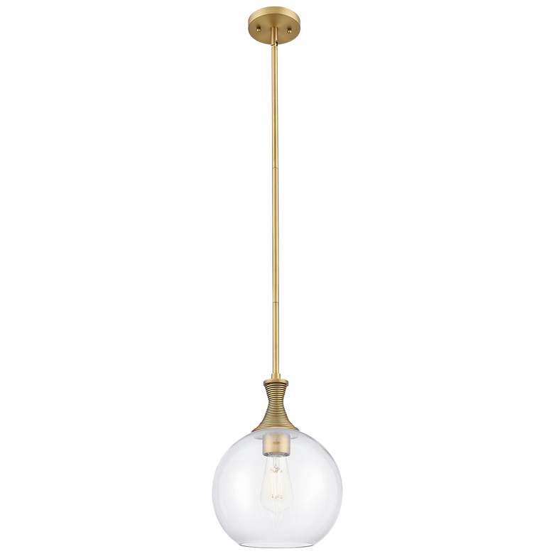 Image 1 Downtown Astor 10"W Metal Brushed Brass Mini Pendant w/ Clear Shade