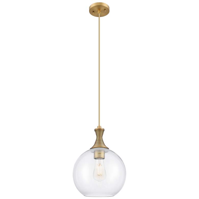 Image 1 Downtown Astor 10"W Metal Cord Brass Mini Pendant w/ Clear Shade