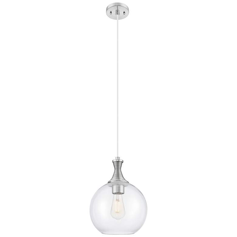 Image 1 Downtown Astor 10"W Metal Cord Satin Nickel Pendant w/ Clear Shade