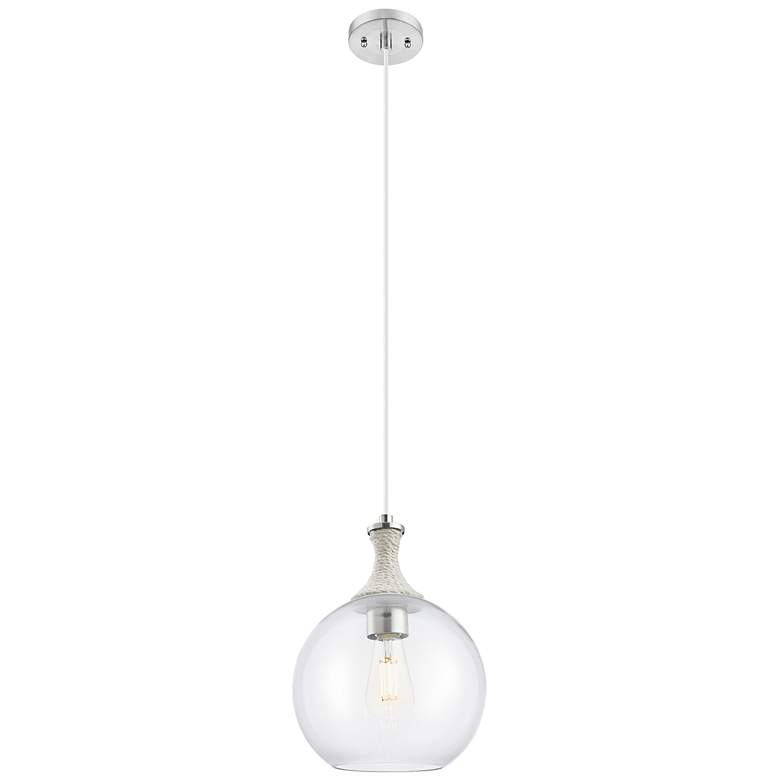 Image 1 Downtown Astor 10"W White Rope Cord Satin Nickel Pendant w/ Clear Shade