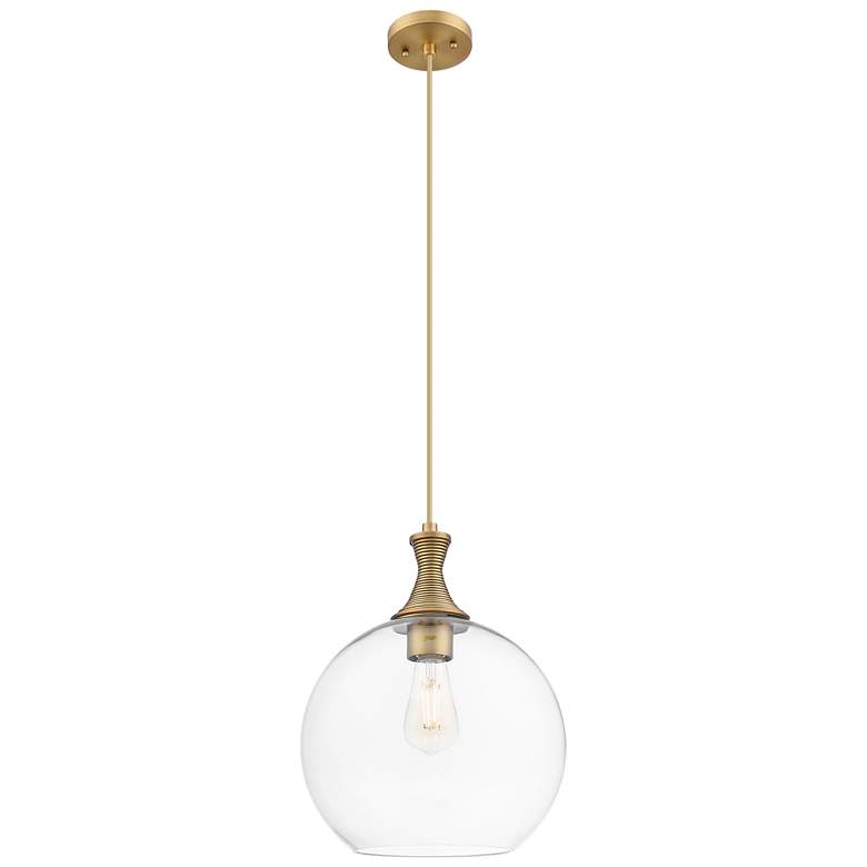 Image 1 Downtown Astor 12"W Metal Cord Brass Mini Pendant w/ Clear Shade