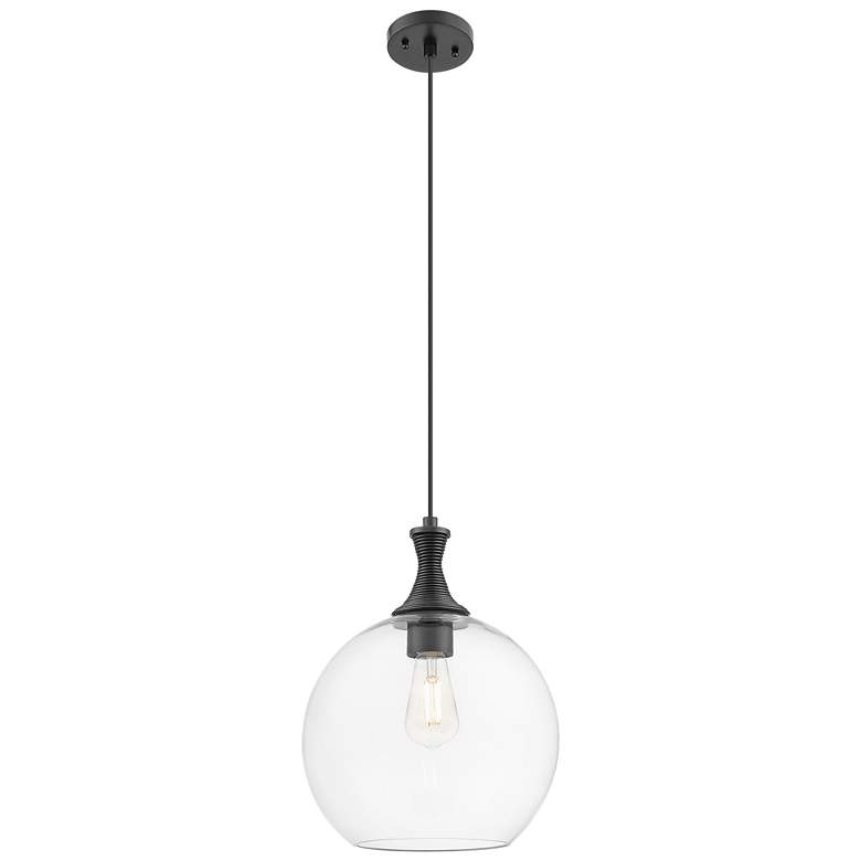 Image 1 Downtown Astor 12"W Metal Cord Matte Black Mini Pendant w/ Clear Shade