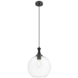 Downtown Astor 12"W Metal Cord Matte Black Mini Pendant w/ Clear Shade