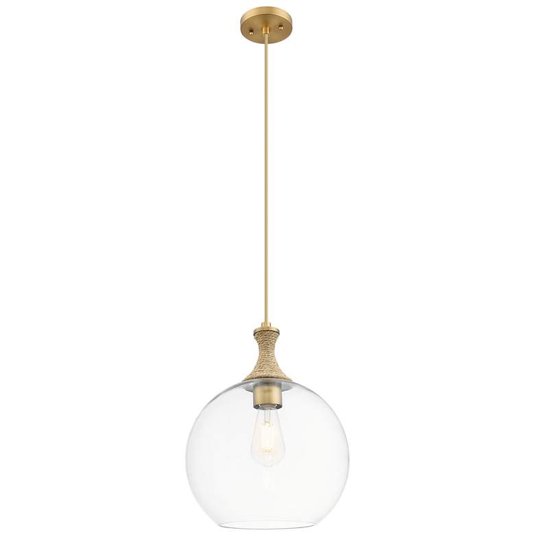 Image 1 Downtown Astor 12"W Rope Cord Brass Mini Pendant w/ Clear Shade