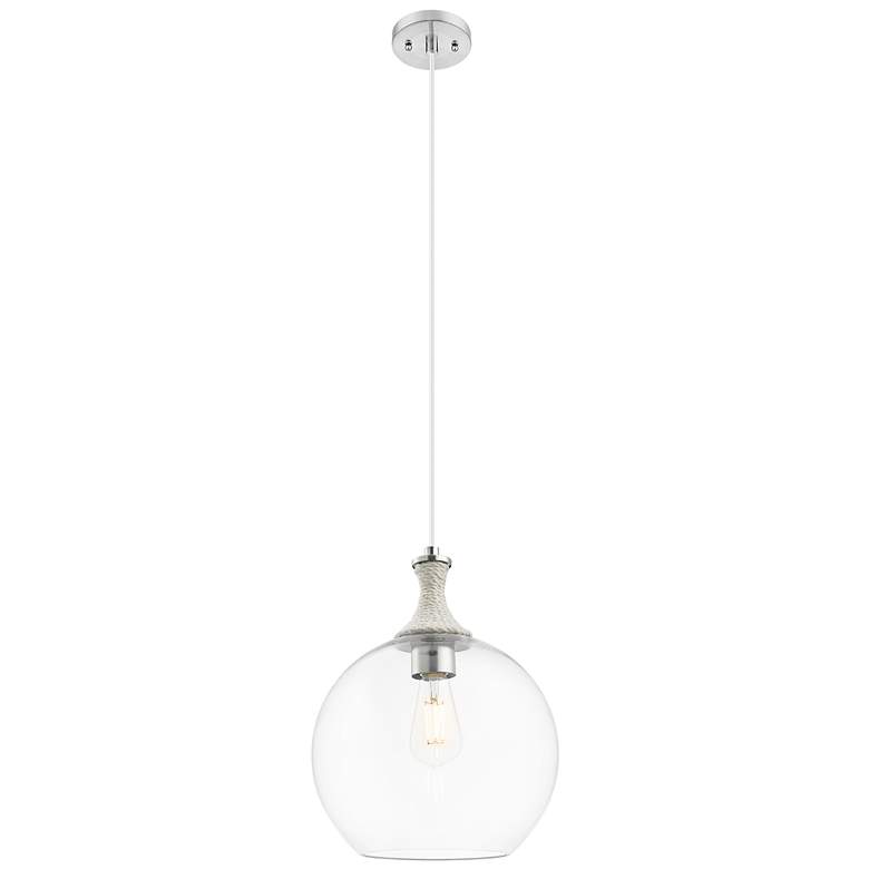 Image 1 Downtown Astor 12"W White Rope Cord Satin Nickel Pendant w/ Clear Shade