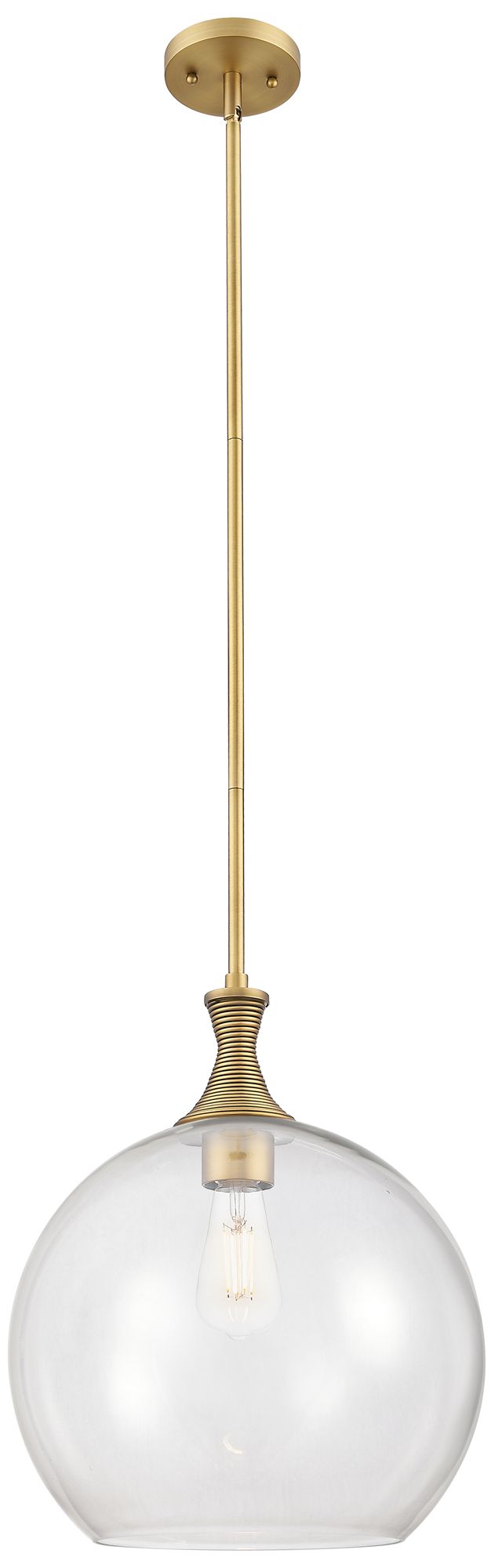 Downtown Astor 14"W Metal Stem Brushed Brass Pendant w/ Clear Shade