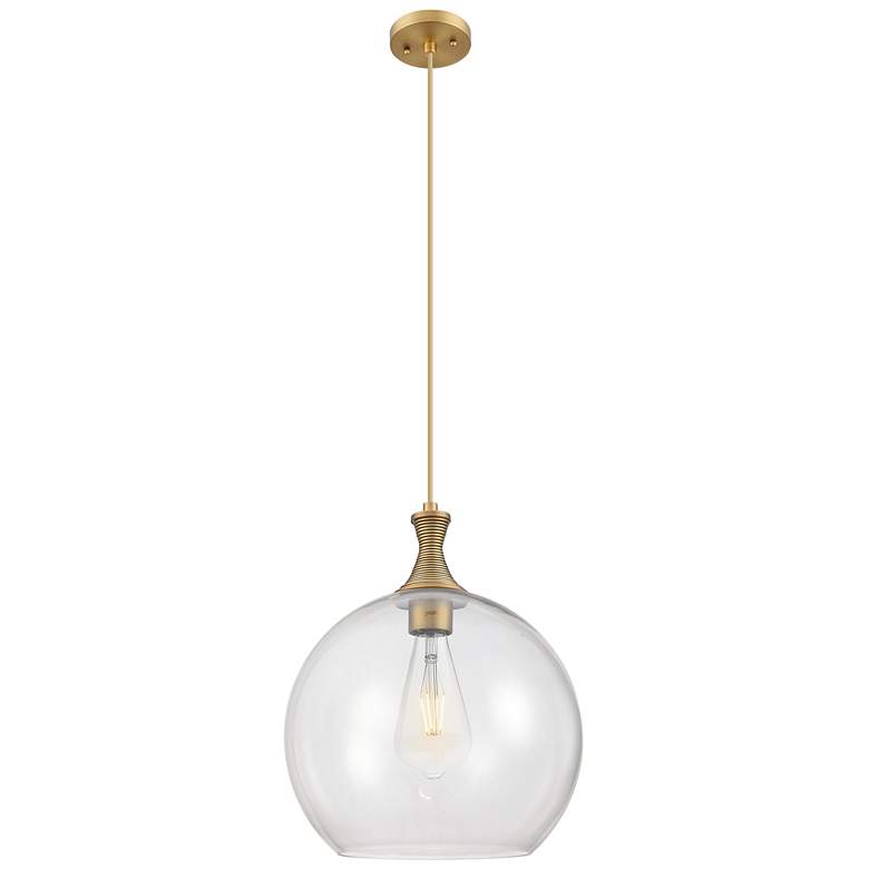 Image 1 Downtown Astor 14"W Metal Cord Brushed Brass Pendant w/ Clear Shade