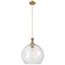 1_Downtown Astor 14"W Metal Cord Brushed Brass Pendant w/ Clear Shade