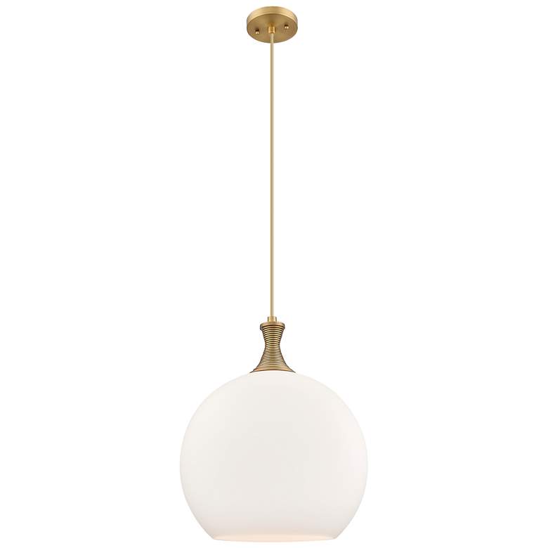 Image 1 Downtown Astor 14"W Metal Cord Brushed Brass Pendant w/ White Shade