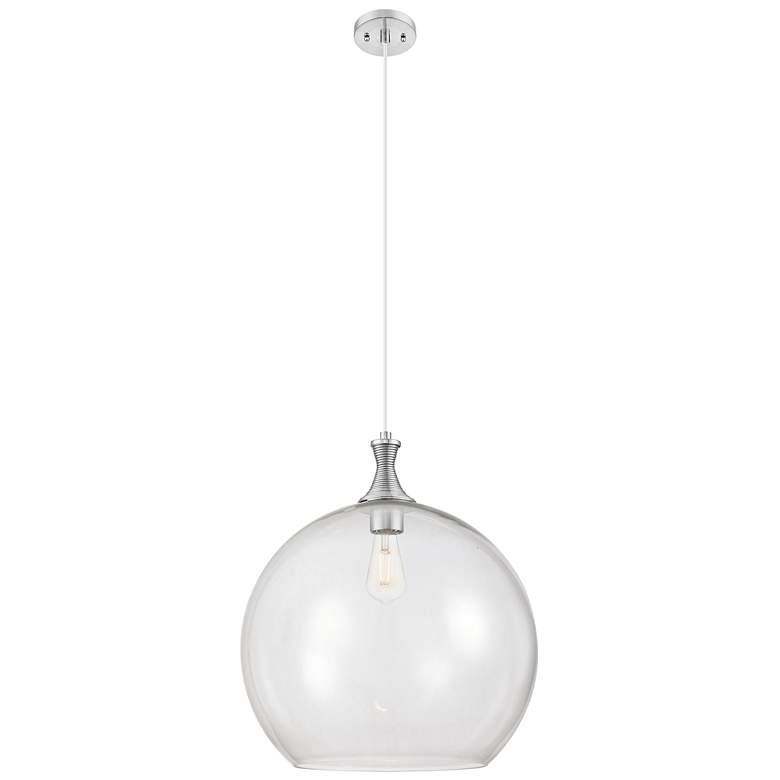 Image 1 Downtown Astor 14"W Metal Cord Satin Nickel Pendant w/ Clear Shade