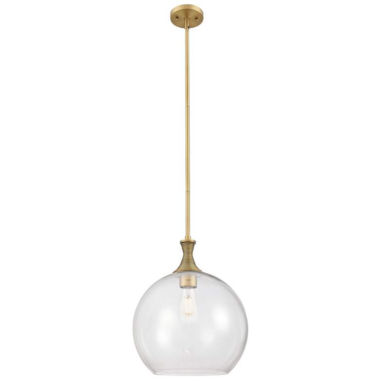 Image 1 Downtown Astor 14"W Metal Stem Brushed Brass Pendant w/ Clear Shade