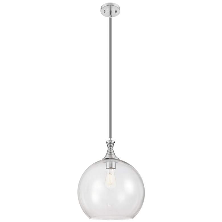 Image 1 Downtown Astor 14"W Metal Stem Satin Nickel Pendant w/ Clear Shade
