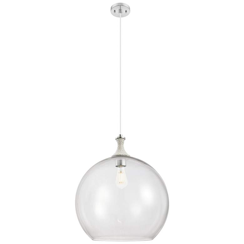 Image 1 Downtown Astor 14"W White Rope Cord Satin Nickel Pendant w/ Clear Shade