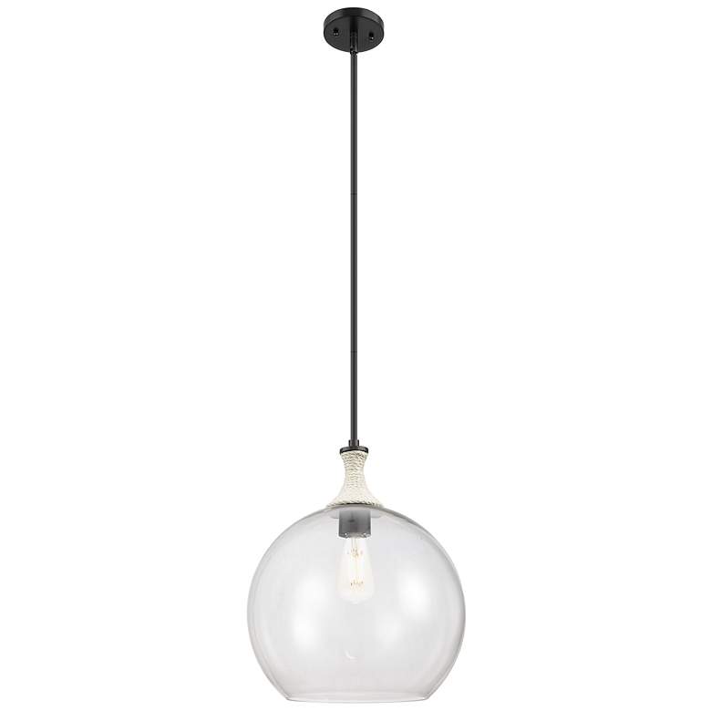 Image 1 Downtown Astor 14"W White Rope Stem Black Pendant w/ Clear Shade
