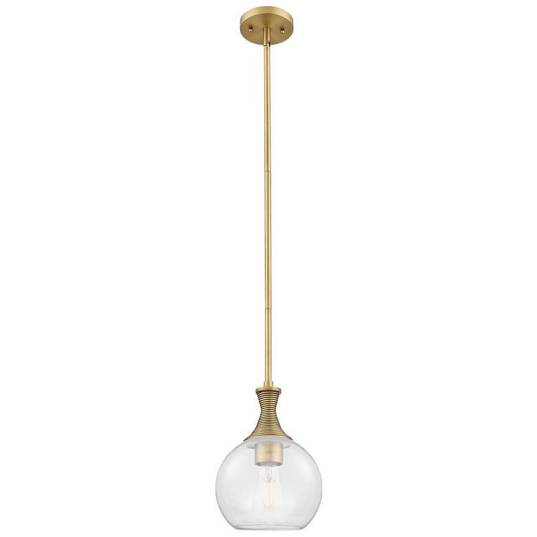 Image 1 Downtown Astor 8"W Metal Brushed Brass Mini Pendant w/ Clear Shade