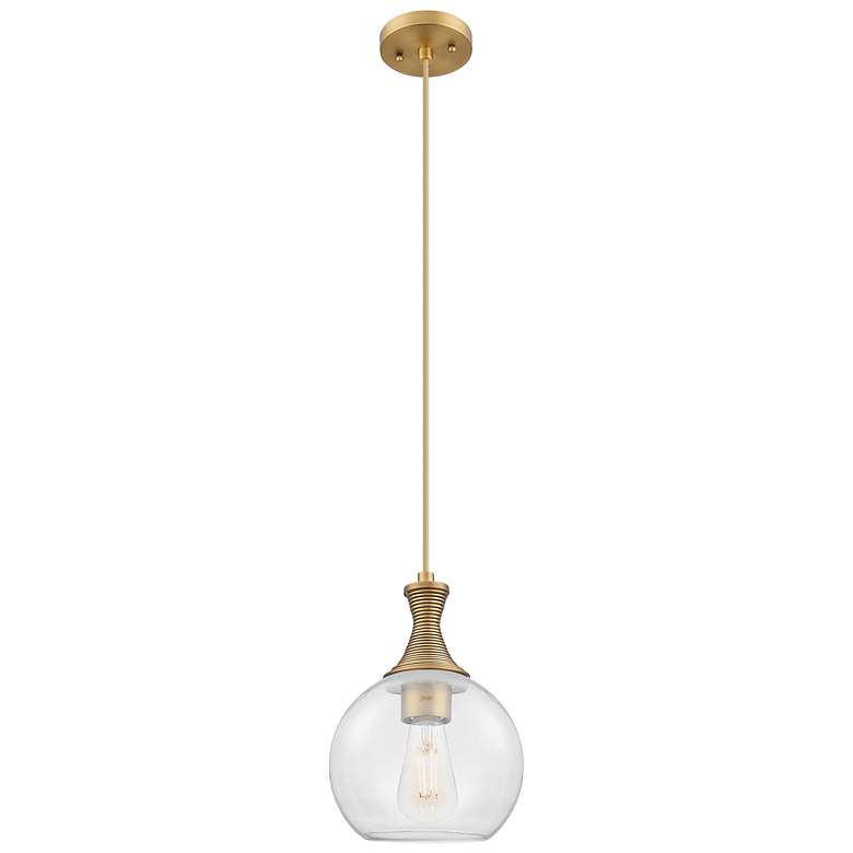 Image 1 Downtown Astor 8"W Metal Cord Brass Mini Pendant w/ Clear Shade
