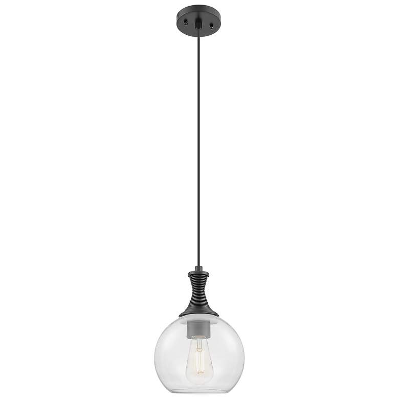 Image 1 Downtown Astor 8"W Metal Cord Matte Black Mini Pendant w/ Clear Shade