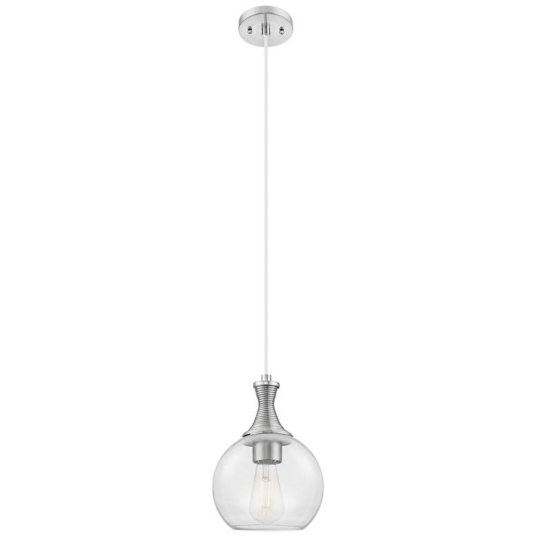 Image 1 Downtown Astor 8"W Metal Cord Satin Nickel Mini Pendant w/ Clear Shade