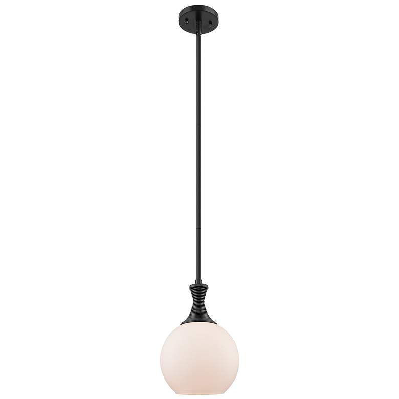 Image 1 Downtown Astor 8"W Metal Stem Matte Black Mini Pendant w/ White Shade