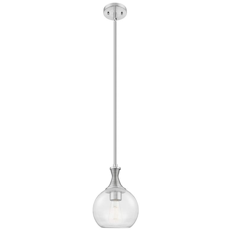 Image 1 Downtown Astor 8"W Metal Stem Satin Nickel Mini Pendant w/ Clear Shade
