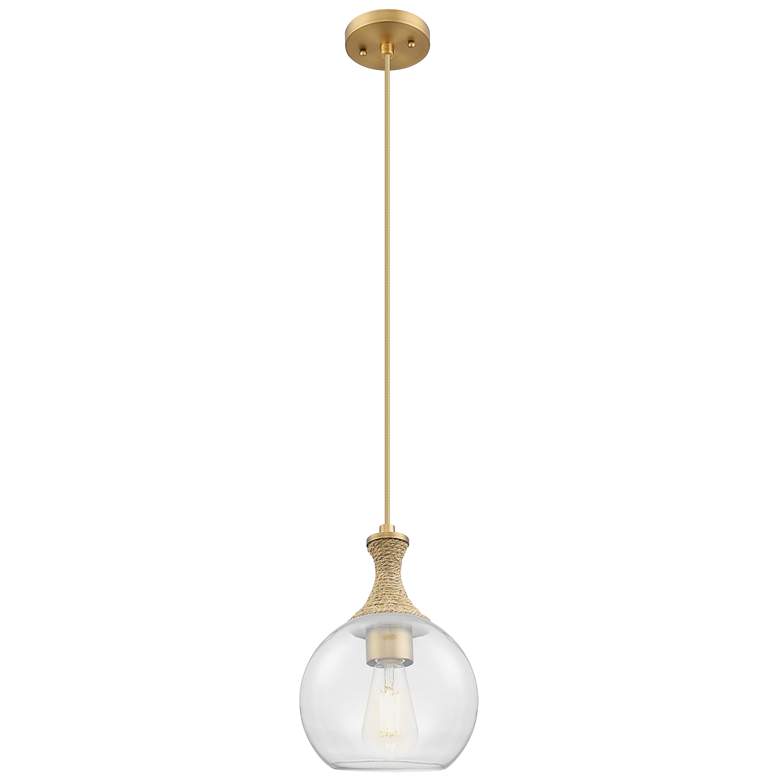 Image 1 Downtown Astor 8"W Rope Cord Brushed Brass Mini Pendant w/ Clear Shade