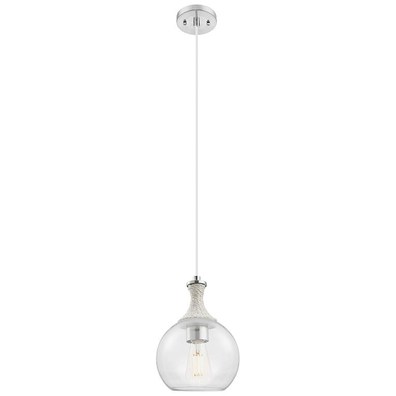 Image 1 Downtown Astor 8"W White Rope Cord Satin Nickel Pendant w/ Clear Shade