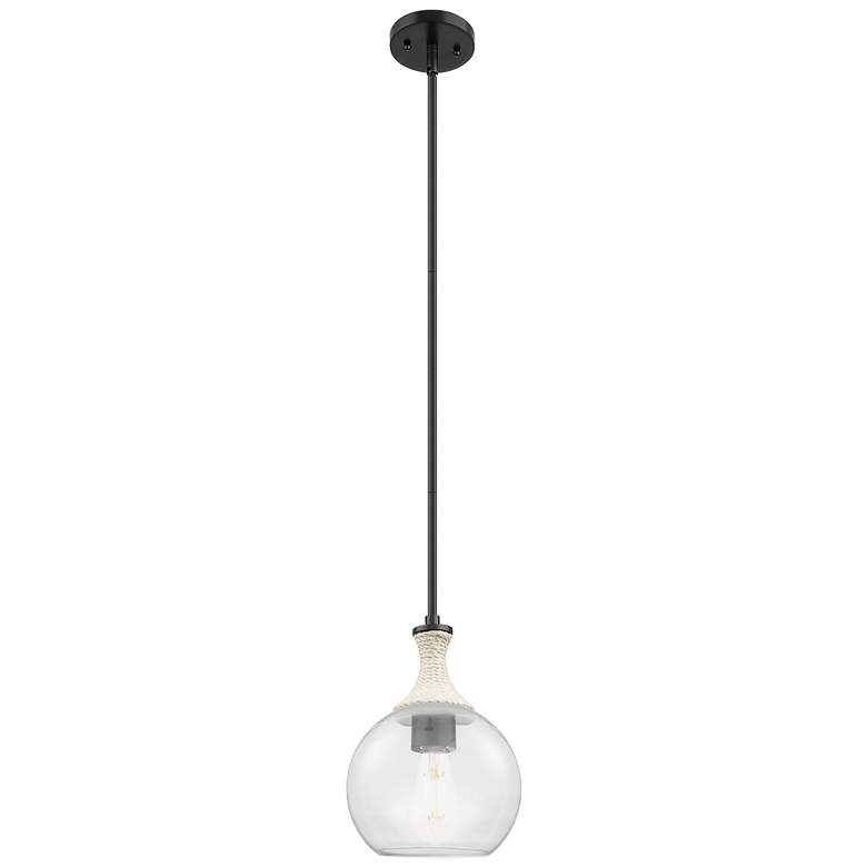 Image 1 Downtown Astor 8"W White Rope Stem Black Mini Pendant w/ Clear Shade