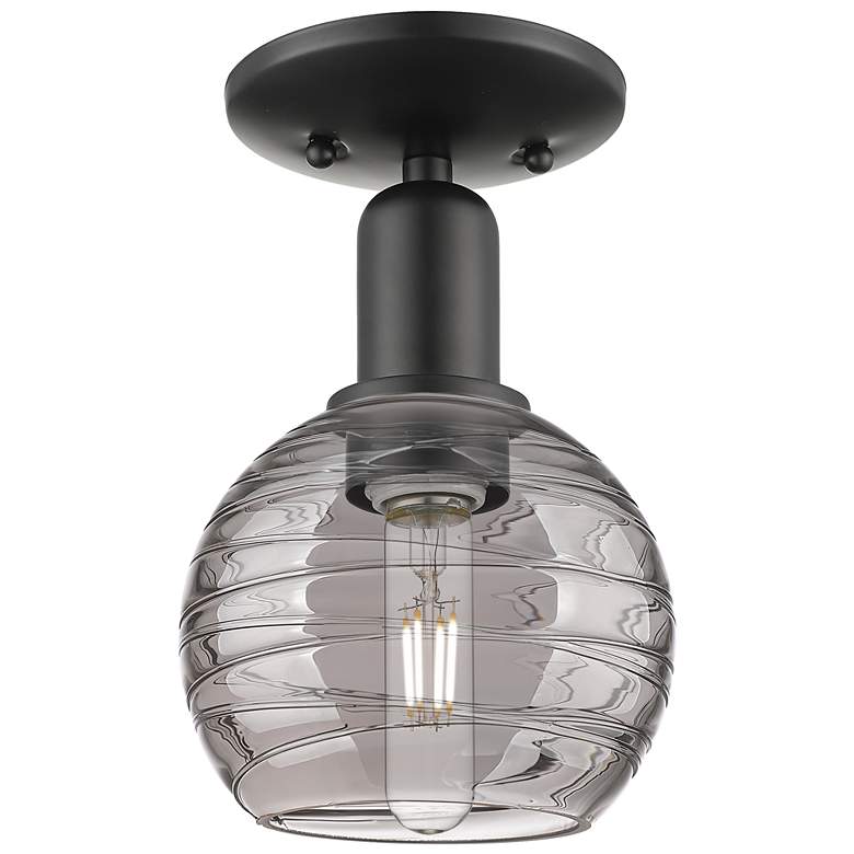 Image 1 Downtown Athens Deco 6"W Black Semi-Flush w/ Smoke Swirl Shade