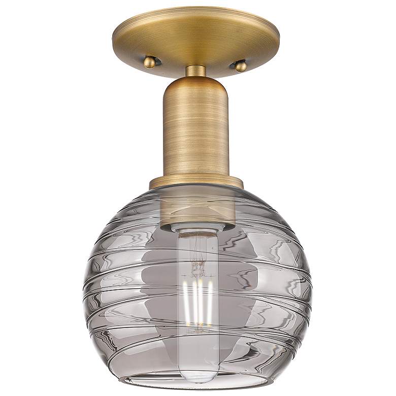 Image 1 Downtown Athens Deco 6"W Brass Semi-Flush w/ Smoke Swirl Shade