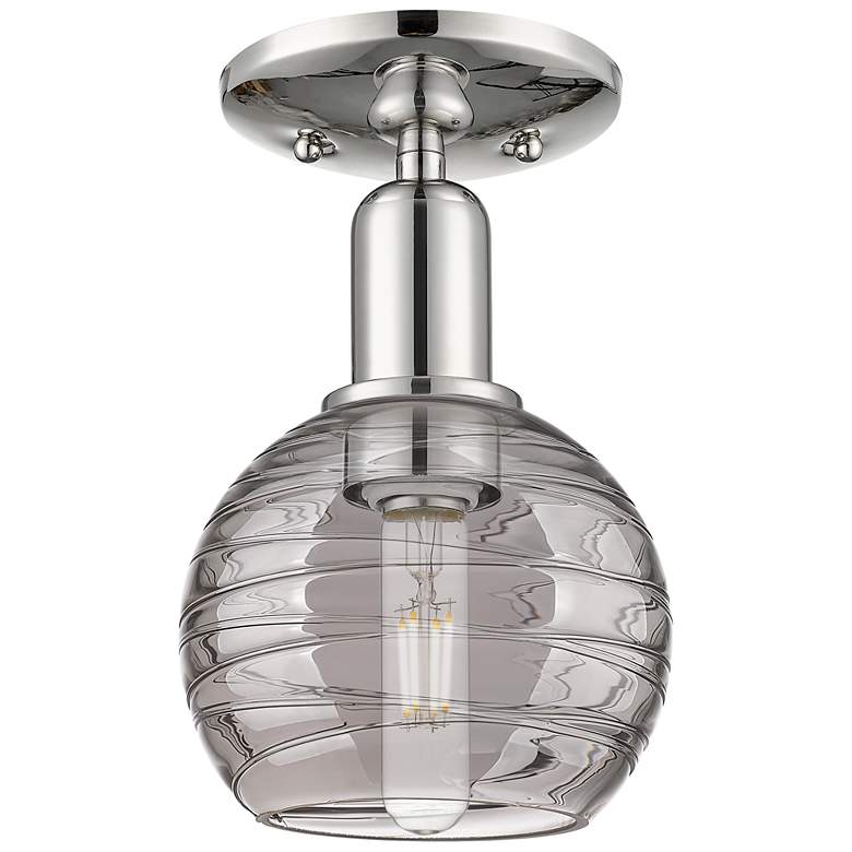 Image 1 Downtown Athens Deco 6"W Nickel Semi-Flush w/ Smoke Swirl Shade