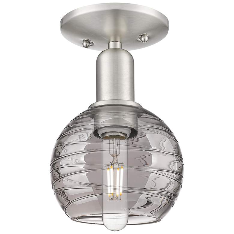 Image 1 Downtown Athens Deco 6"W Satin Nickel Semi-Flush w/ Smoke Swirl Shade