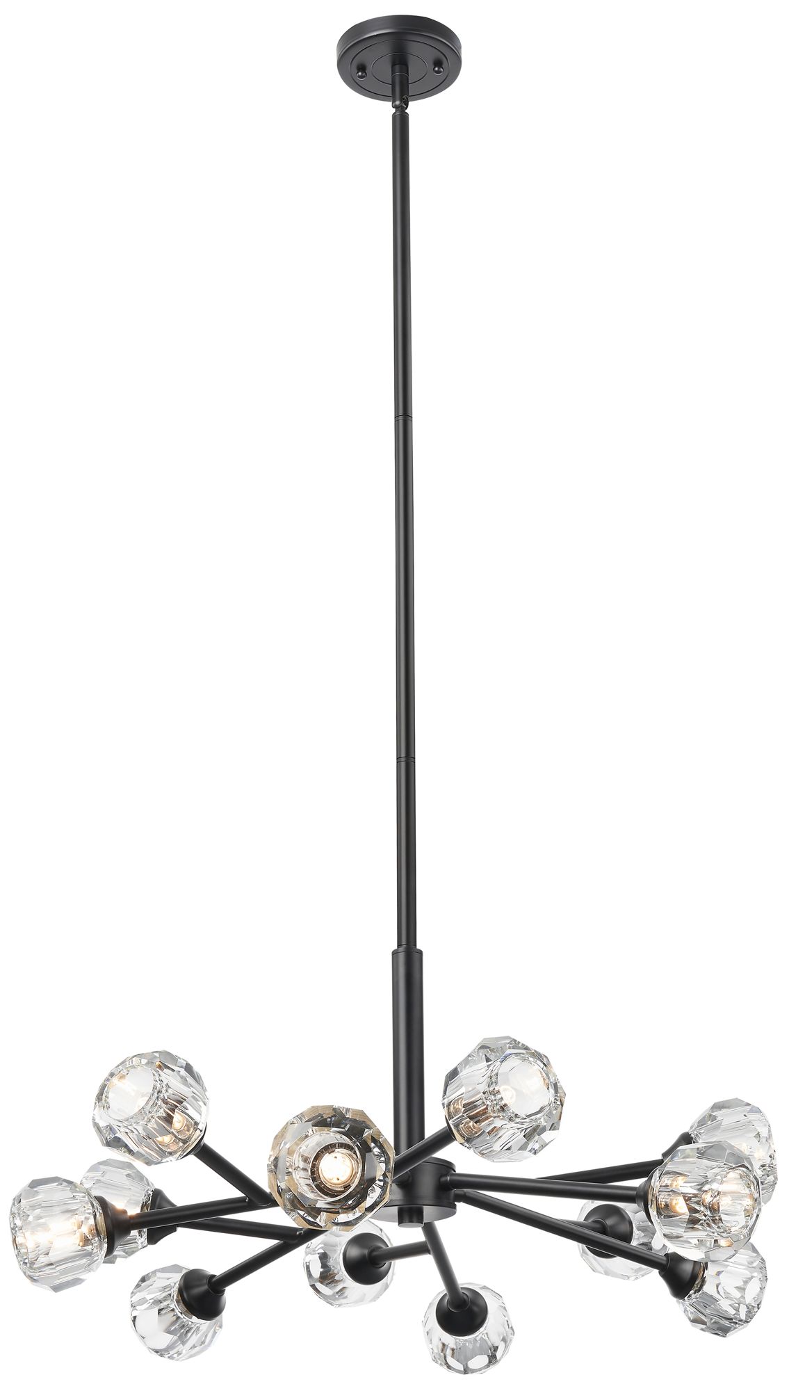 Downtown Aurora 24"W 12 Light Stem Black Chandelier w/ Clear Glass