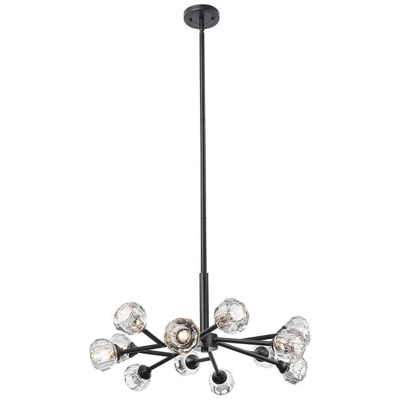 Image 1 Downtown Aurora 24"W 12 Light Stem Black Chandelier w/ Clear Glass